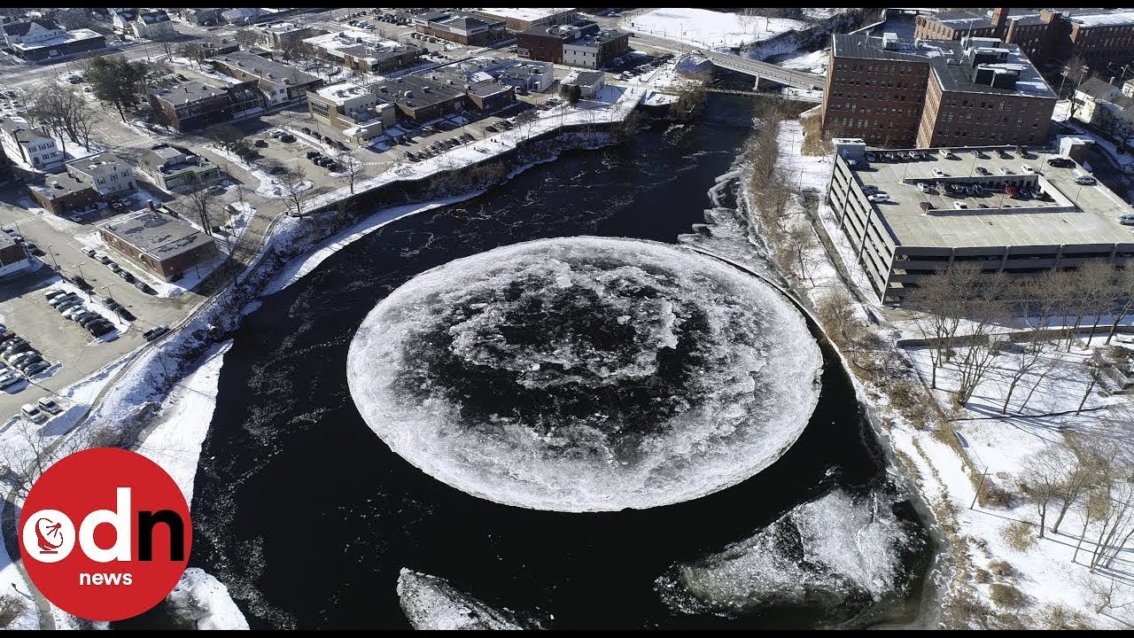 Mesmerising! Massive rotating ice disk forms in Maine river